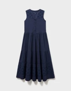 Lace Yolk Jersey Sleeveless Dress -Crew Clothing WSJ137 NAVY 6