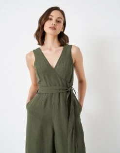 Jenny Linen Blend Jumpsuit 8 Jenny Linen Blend Jumpsuit -Crew Clothing WSJ151 KHAKI 3