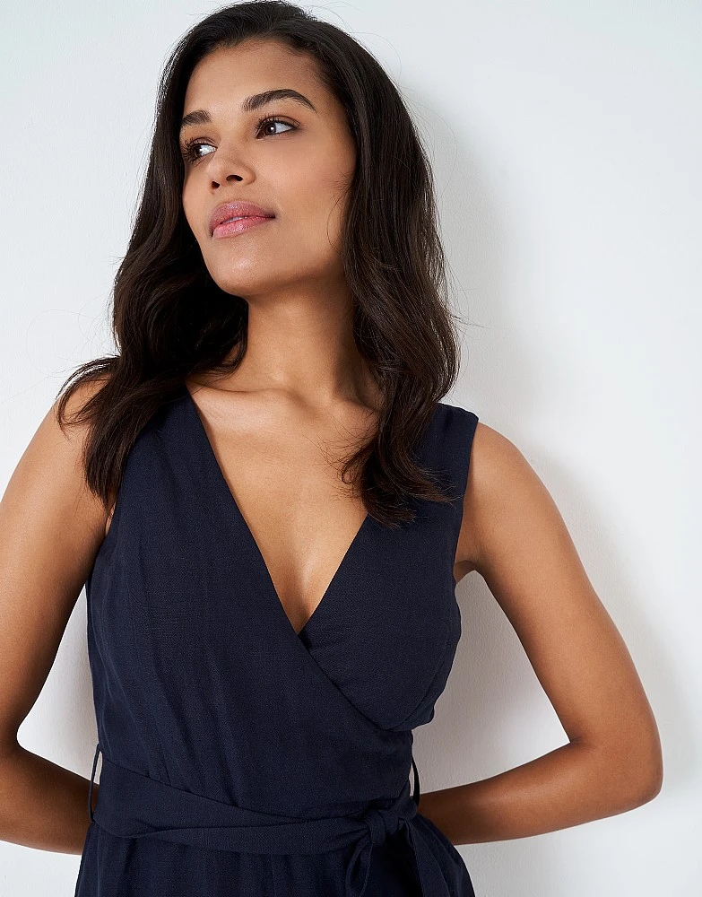 Cropped Wide Leg Jumpsuit In Navy Linen Blend - Jenny 5 Cropped Wide Leg Jumpsuit In Navy Linen Blend - Jenny - Image 5