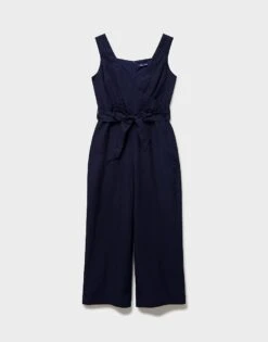 Cropped Wide Leg Jumpsuit In Navy Linen Blend - Jenny 11 Cropped Wide Leg Jumpsuit In Navy Linen Blend - Jenny -Crew Clothing WSJ151 NAVY 6