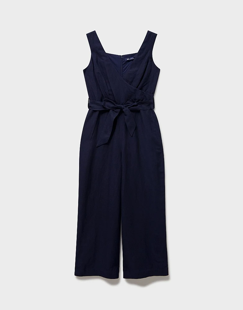 Cropped Wide Leg Jumpsuit In Navy Linen Blend - Jenny 6 Cropped Wide Leg Jumpsuit In Navy Linen Blend - Jenny - Image 6