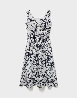 Jenny Linen Blend Printed Dress 9 Jenny Linen Blend Printed Dress -Crew Clothing WSJ152 NVYWHT 4