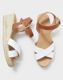 Hatty Leather Wedge Espadrille -Crew Clothing WSR020 TANWHITE 8