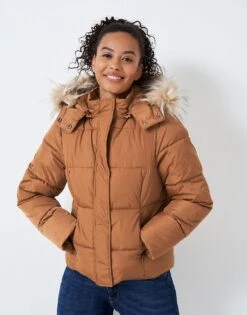 Midweight Padded Jacket With Faux Fur Hood -Crew Clothing WTA058 CAMEL 3