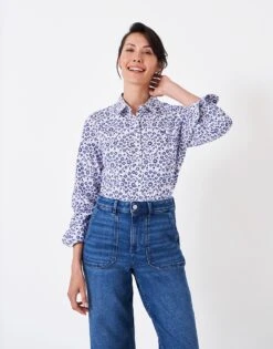 Lulworth Blue Floral Cotton Shirt -Crew Clothing WTB001 BLUEPRT 3