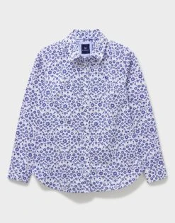 Lulworth Blue Floral Cotton Shirt -Crew Clothing WTB001 BLUEPRT 6