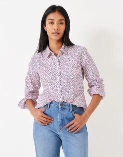 Lulworth Pink Floral Cotton Shirt 9 Lulworth Pink Floral Cotton Shirt -Crew Clothing WTB001 PNKPRINT 3