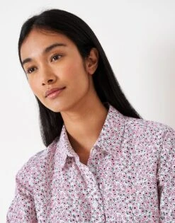 Lulworth Pink Floral Cotton Shirt 10 Lulworth Pink Floral Cotton Shirt -Crew Clothing WTB001 PNKPRINT 4