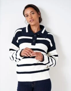 Kat Collar Mix Stripe Jumper 8 Kat Collar Mix Stripe Jumper -Crew Clothing WTD036 NVYWHT 3