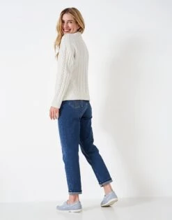 Multi Cable Knit Jumper -Crew Clothing WTD080 WHTLIN 2