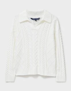 Multi Cable Knit Jumper -Crew Clothing WTD080 WHTLIN 6