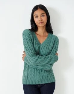 Chunky Heritage Cable V Neck Cable Jumper