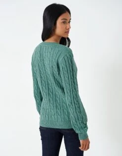 Chunky Heritage Cable V Neck Cable Jumper -Crew Clothing WTD096 SOFTTEAL 2