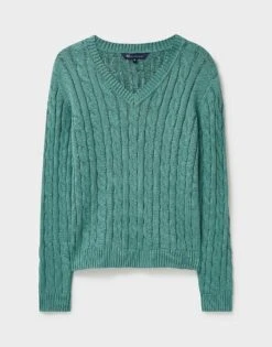 Chunky Heritage Cable V Neck Cable Jumper -Crew Clothing WTD096 SOFTTEAL 6