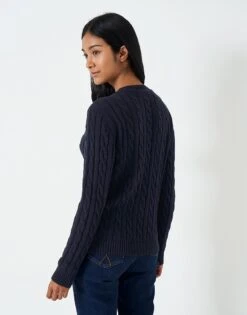 Chunky Heritage Crew Neck Cable Knit Jumper -Crew Clothing WTD097 NAVY 2
