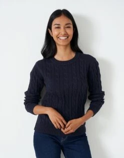 Chunky Heritage Crew Neck Cable Knit Jumper -Crew Clothing WTD097 NAVY 3