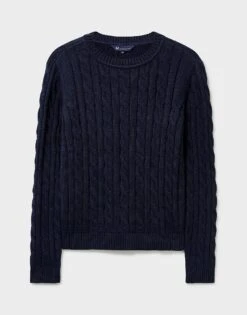Chunky Heritage Crew Neck Cable Knit Jumper -Crew Clothing WTD097 NAVY 6