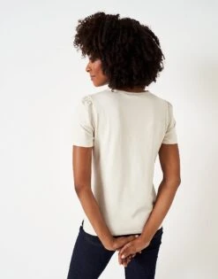 Lace Insert Short Sleeve Top -Crew Clothing WTE017 WHITE 2