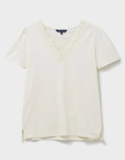 Lace Insert Short Sleeve Top -Crew Clothing WTE017 WHITE 4