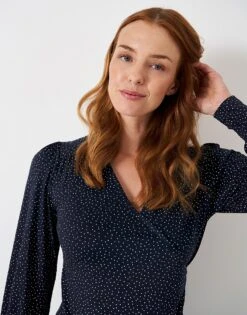 Long Sleeve Wrap Jersey Top -Crew Clothing WTE032 NVYSPOT 3