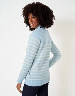 Half Zip Stripe Sweatshirt 7 Half Zip Stripe Sweatshirt -Crew Clothing WTF041 LTBLUWHT 2