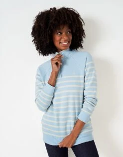 Half Zip Stripe Sweatshirt 8 Half Zip Stripe Sweatshirt -Crew Clothing WTF041 LTBLUWHT 3