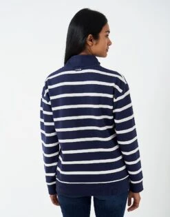 Half Button Relaxed Stipe Toggle Sweatshirt 7 Half Button Relaxed Stipe Toggle Sweatshirt -Crew Clothing WTF047 NVYWHT 2